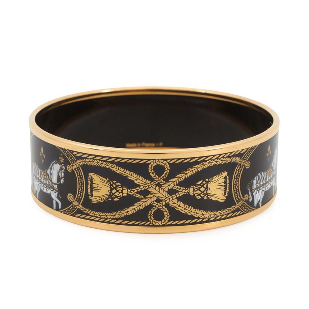Hermes bangle, GM enamel, horse motif bracelet, cloisonné black, HERMES BRACELET - Picture 3 of 11